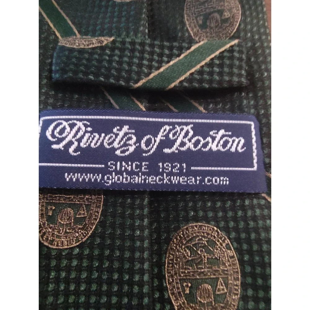 Rivetz of Boston Dartmouth College Silk Tie Green Gold Stripe Ivy League Crest